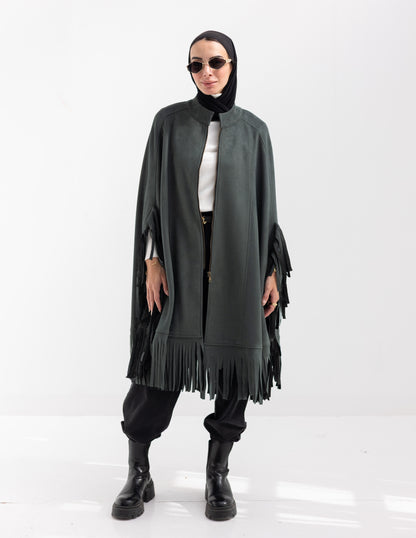 Suede poncho in Olive