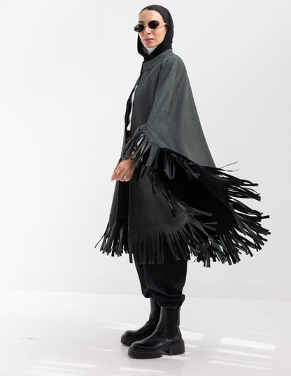 Suede poncho in Olive