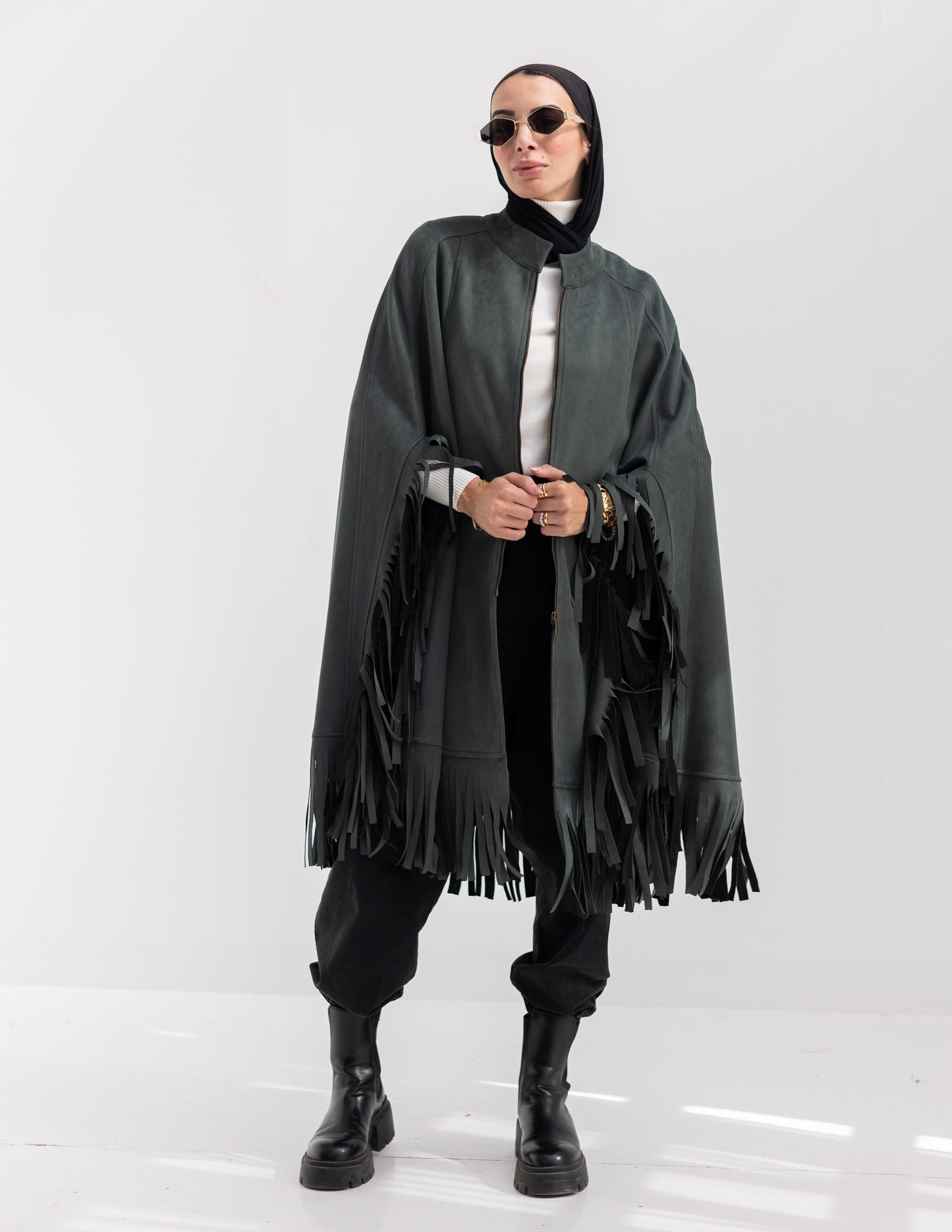 Suede poncho in Olive