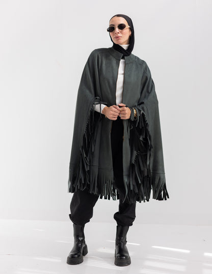 Suede poncho in Olive