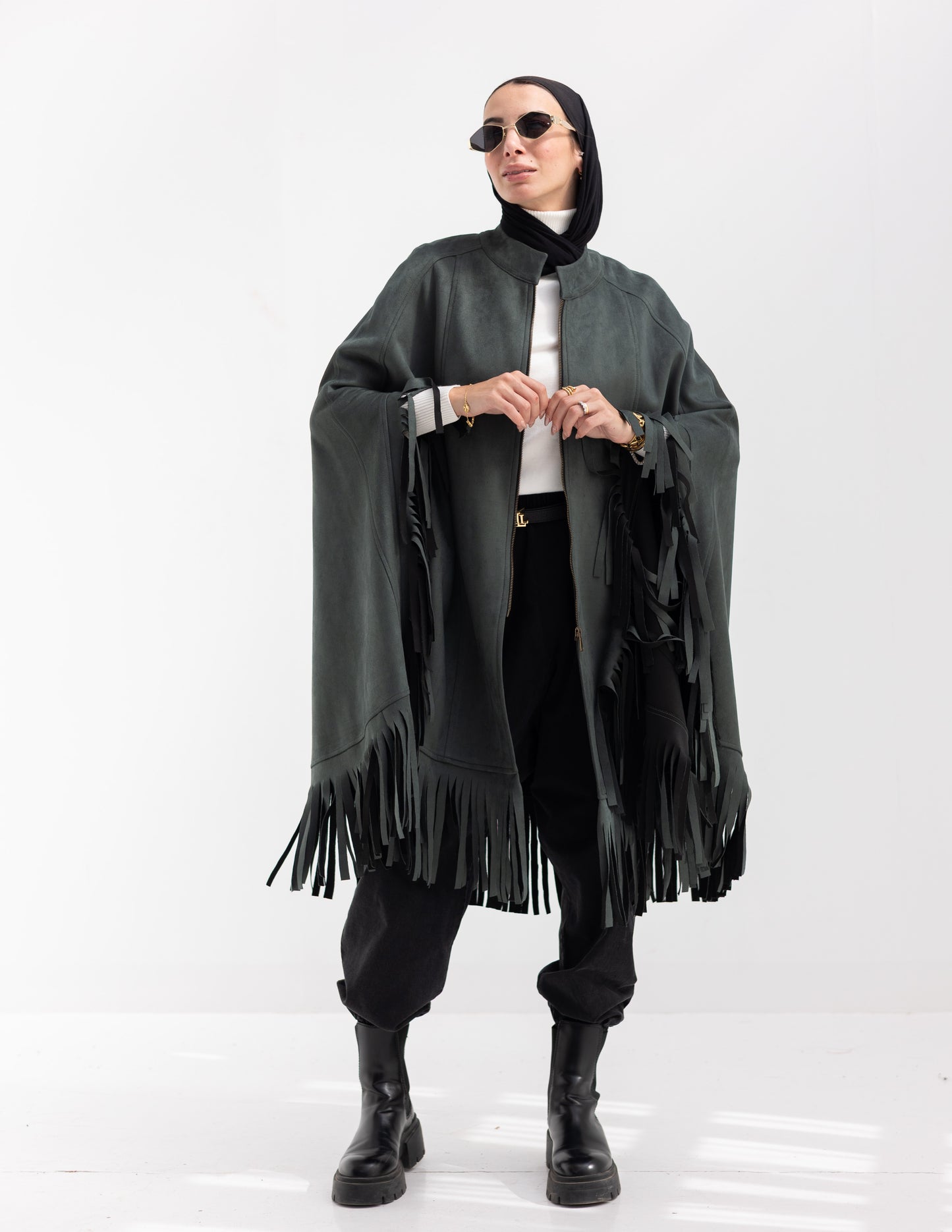 Suede poncho in Olive