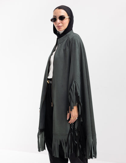 Suede poncho in Olive