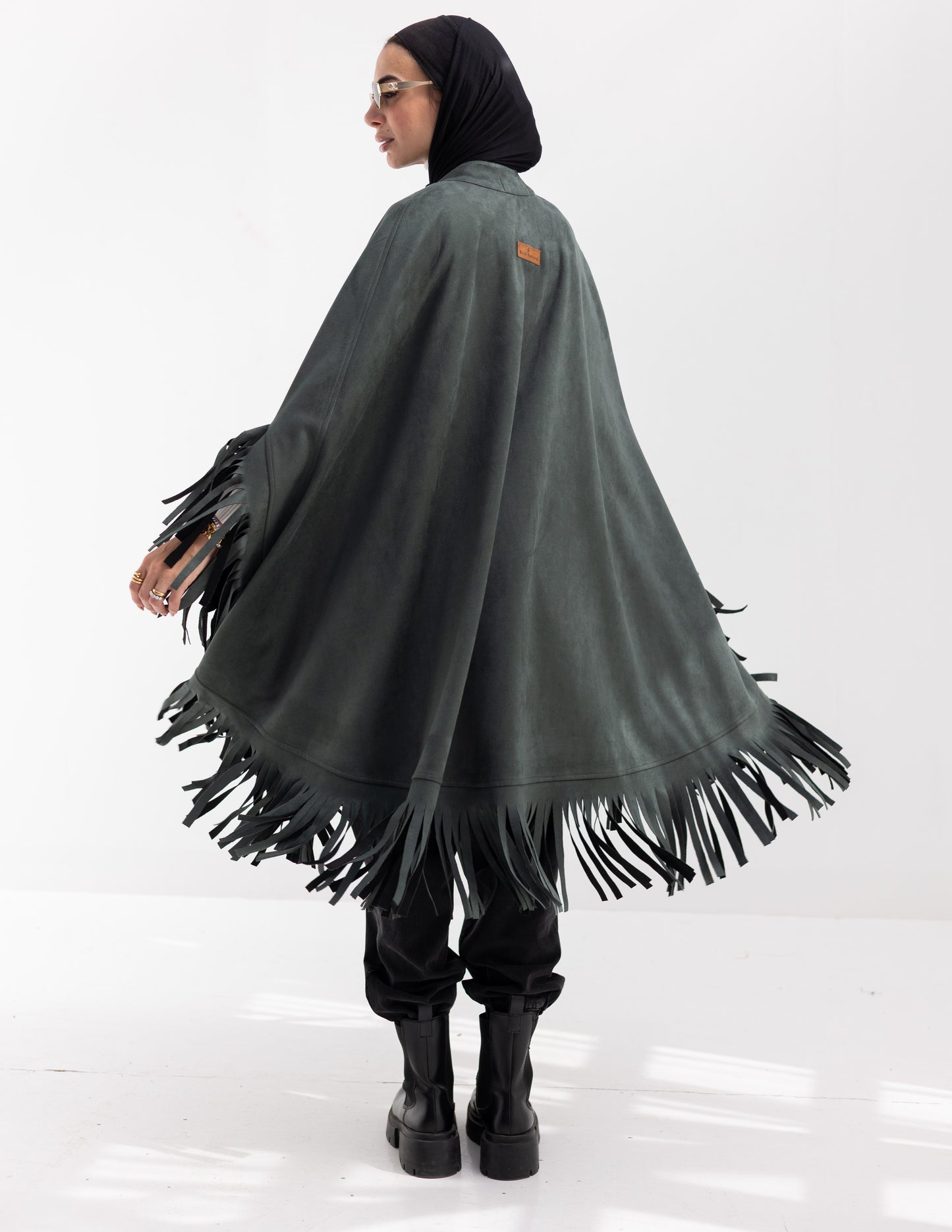 Suede poncho in Olive