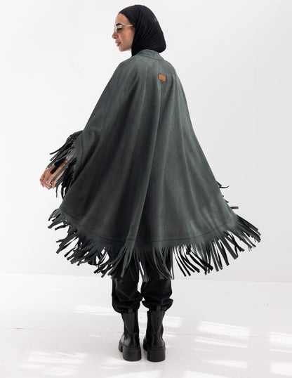 Suede poncho in Olive