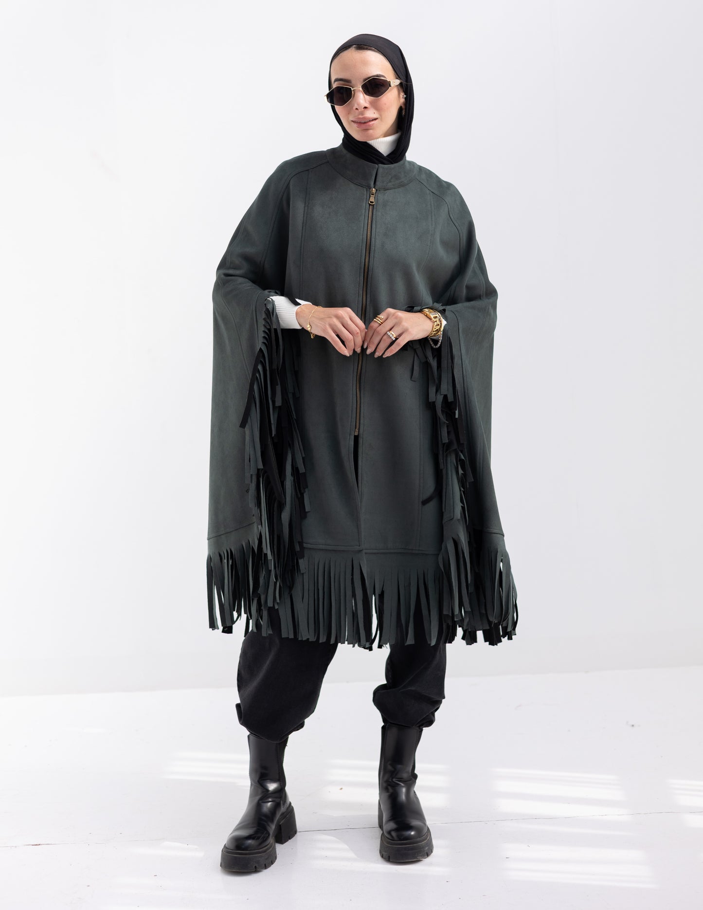 Suede poncho in Olive