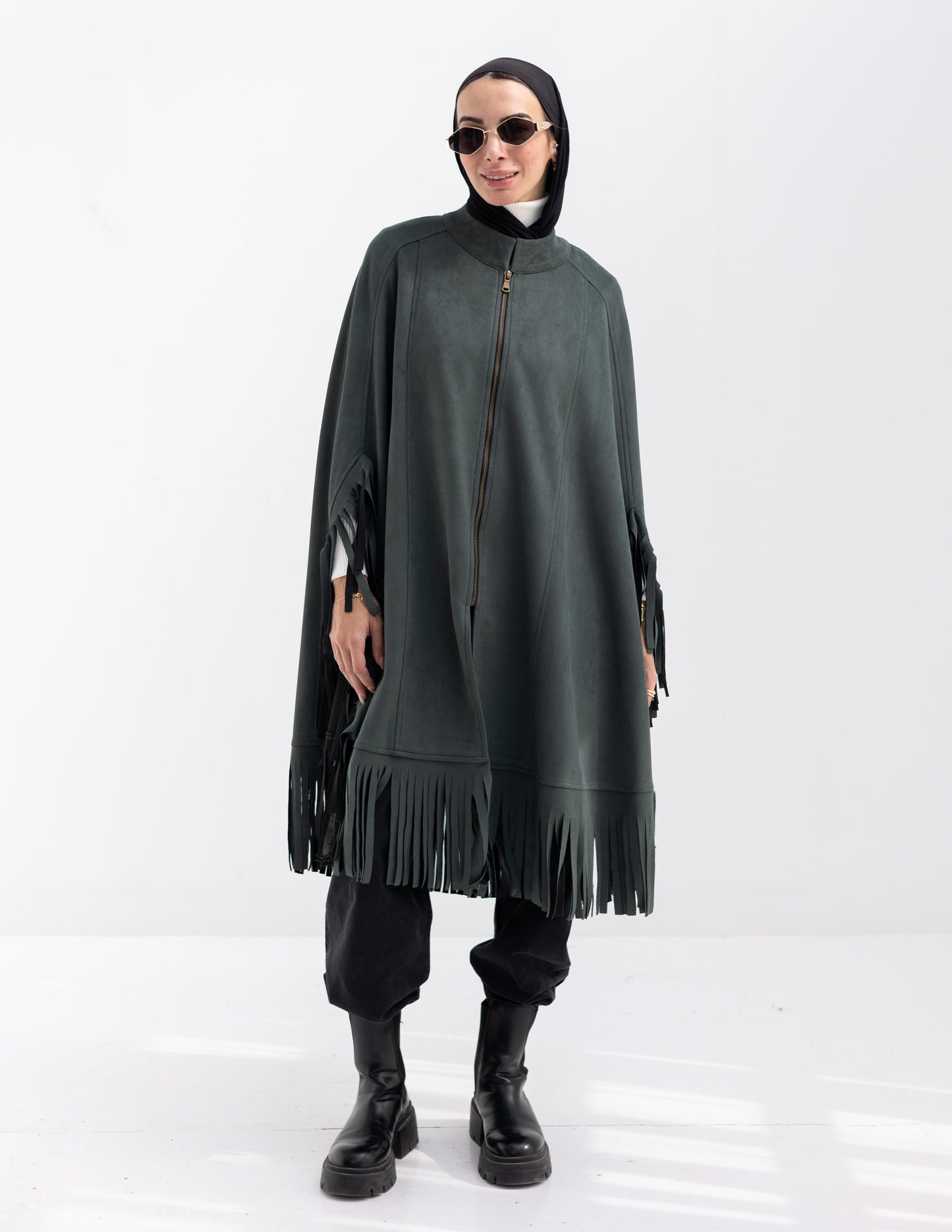 Suede poncho in Olive