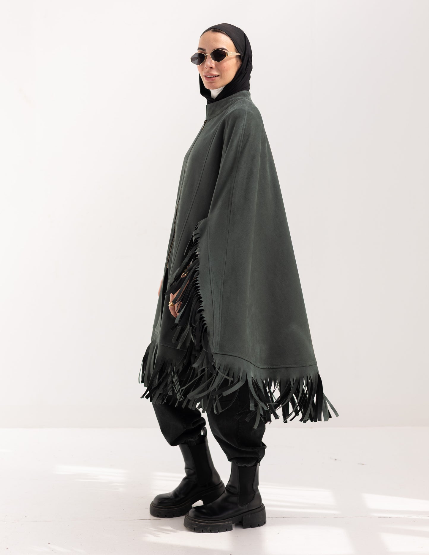 Suede poncho in Olive