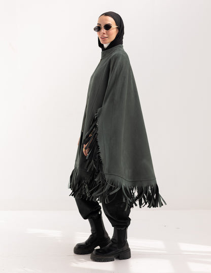 Suede poncho in Olive