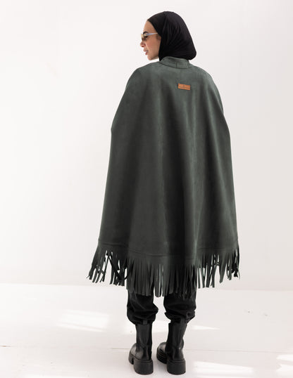 Suede poncho in Olive
