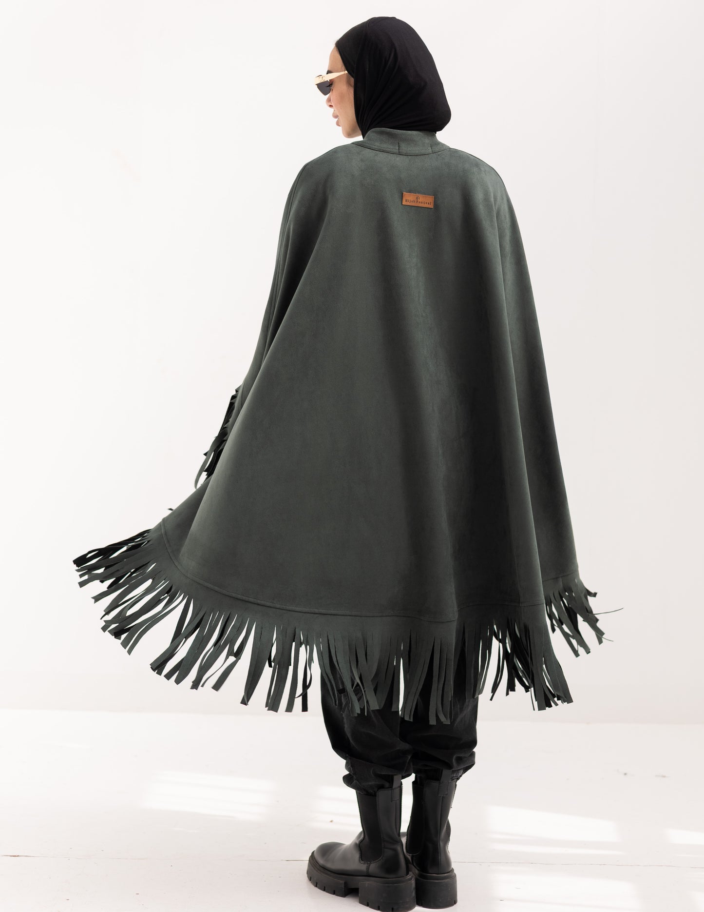 Suede poncho in Olive