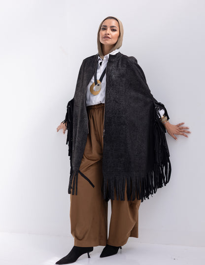 Suede & leather blend poncho