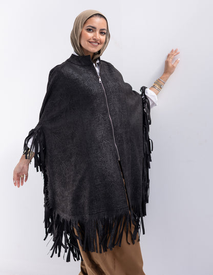 Suede & leather blend poncho