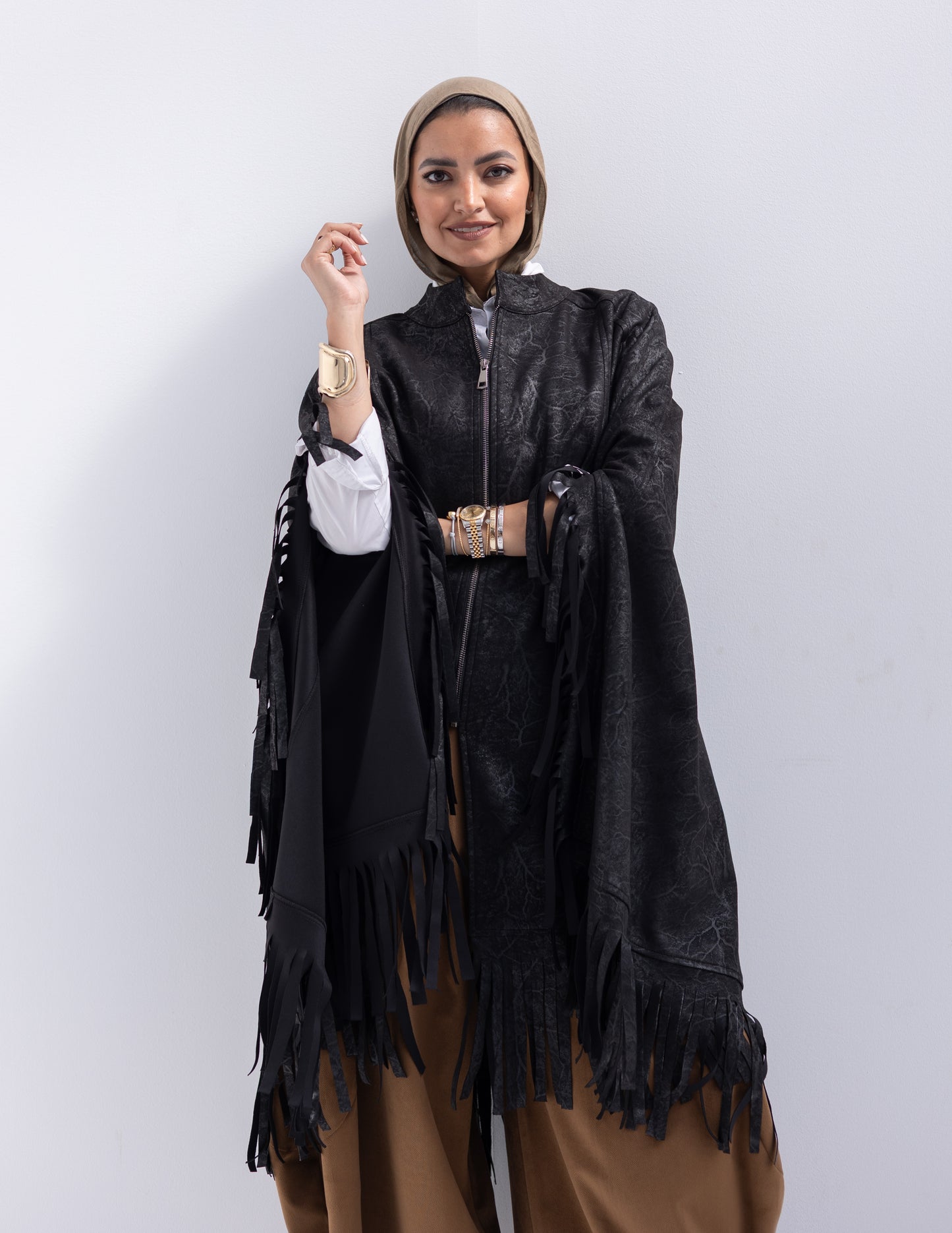 Suede & leather blend poncho