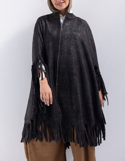 Suede & leather blend poncho