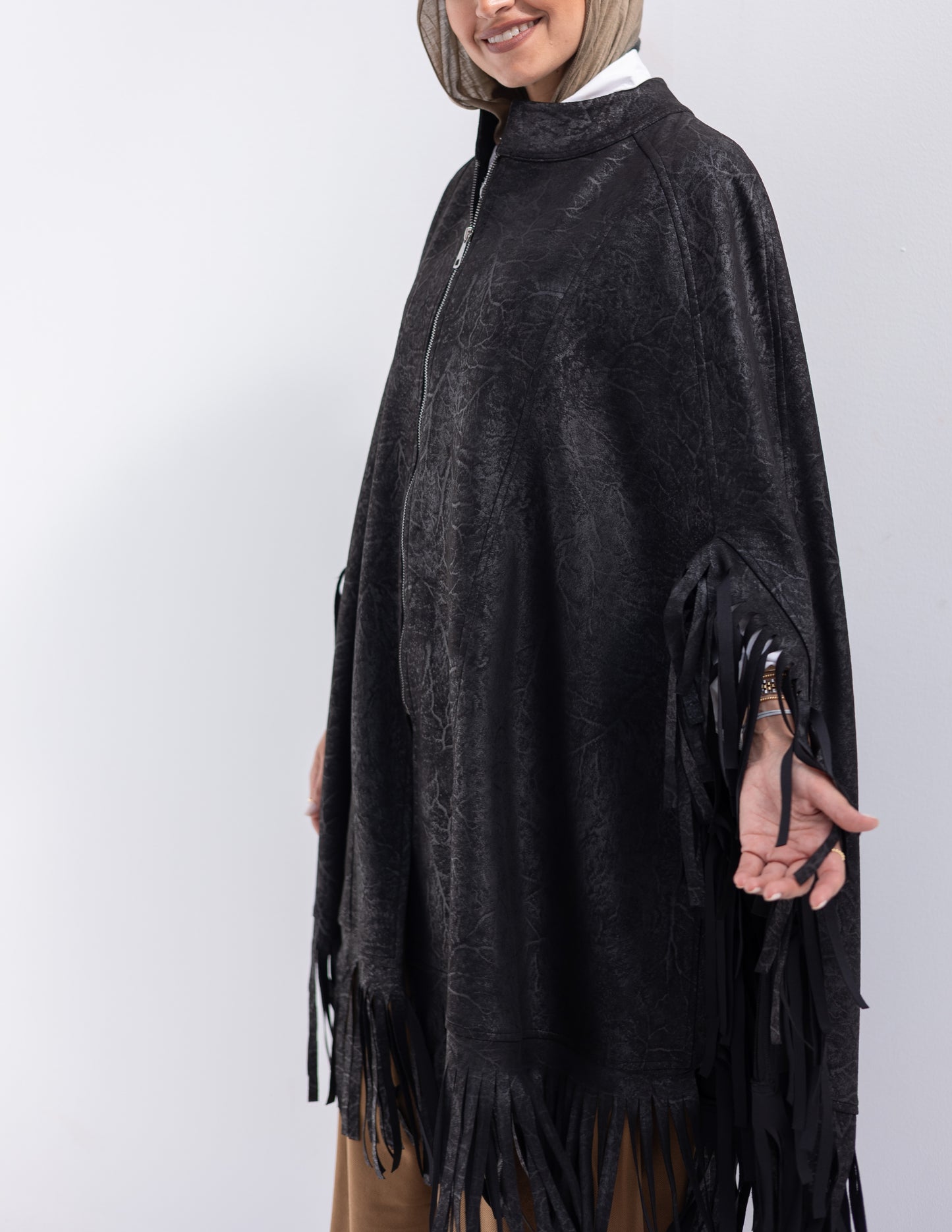 Suede & leather blend poncho