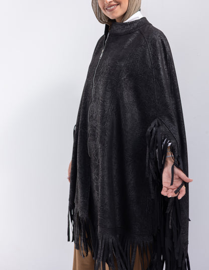 Suede & leather blend poncho