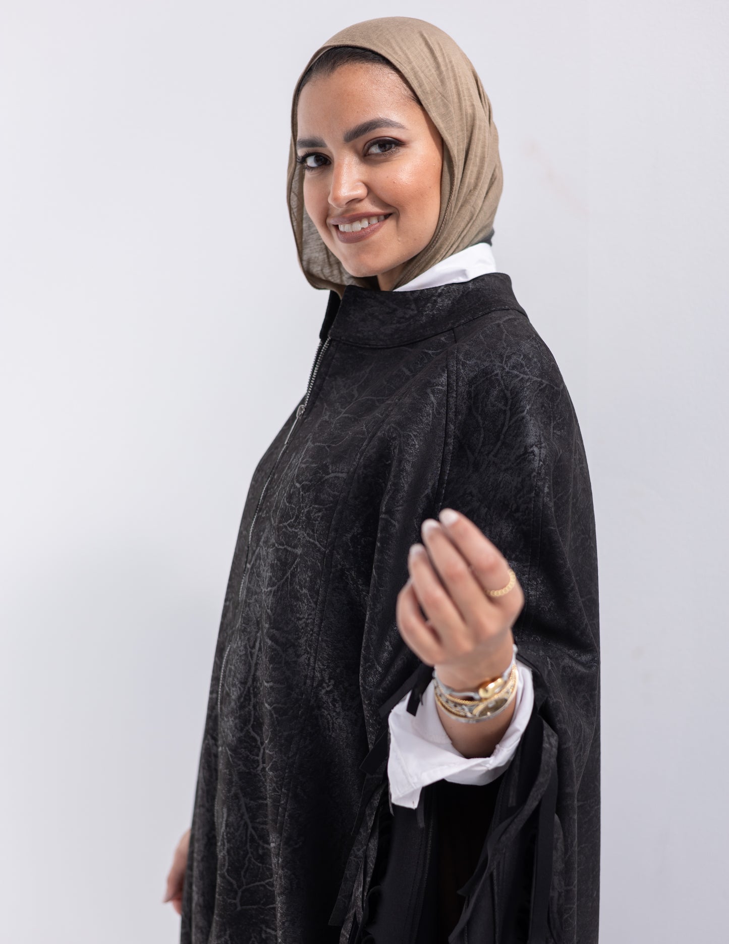 Suede & leather blend poncho