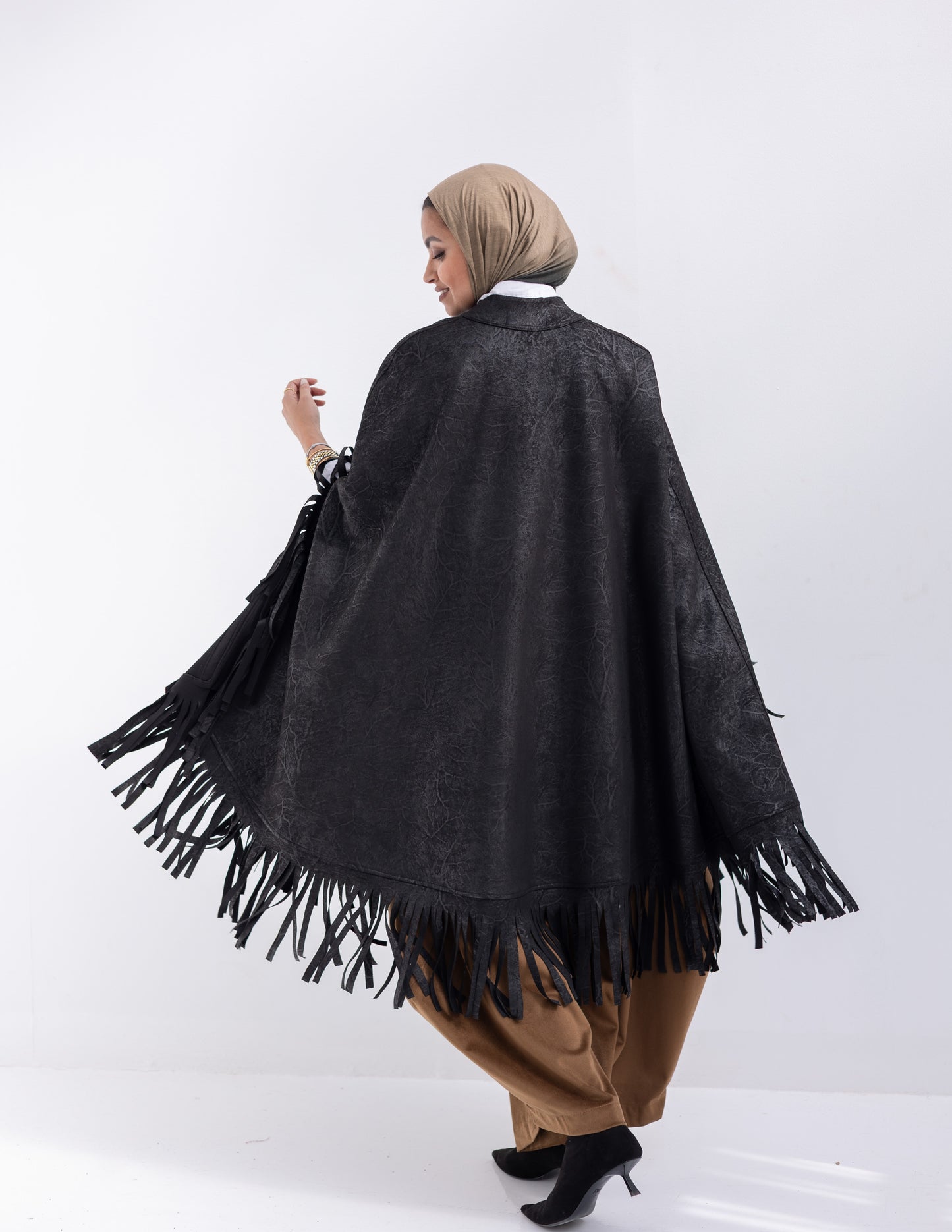 Suede & leather blend poncho