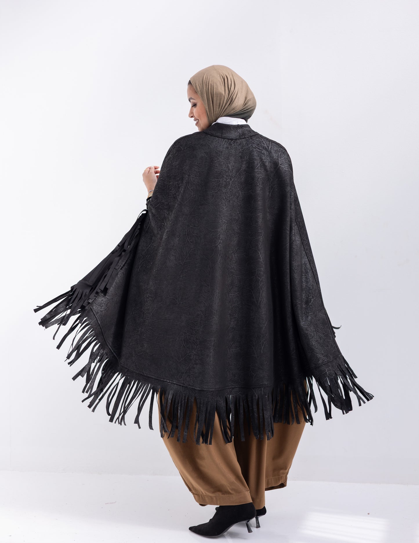Suede & leather blend poncho