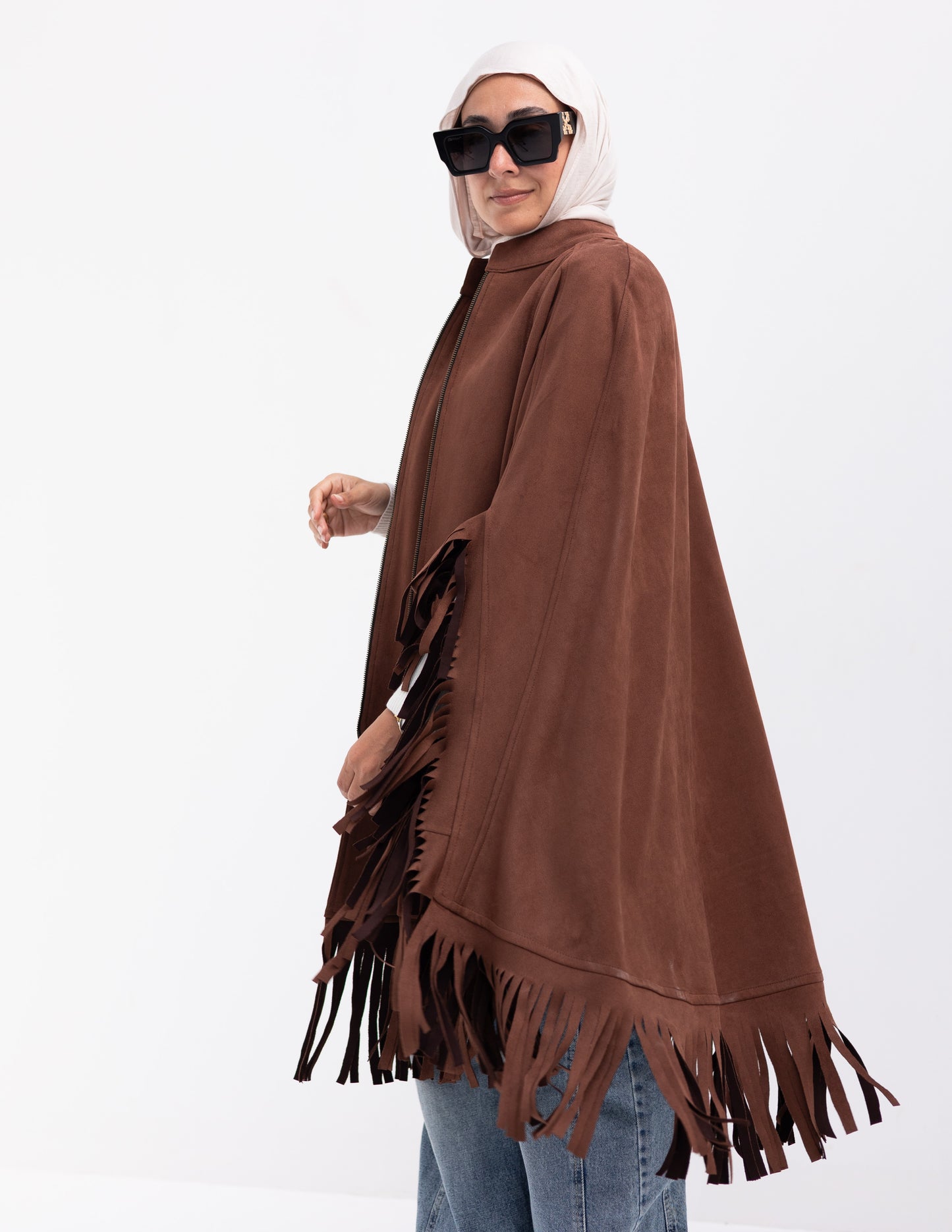 Suede poncho in Brown
