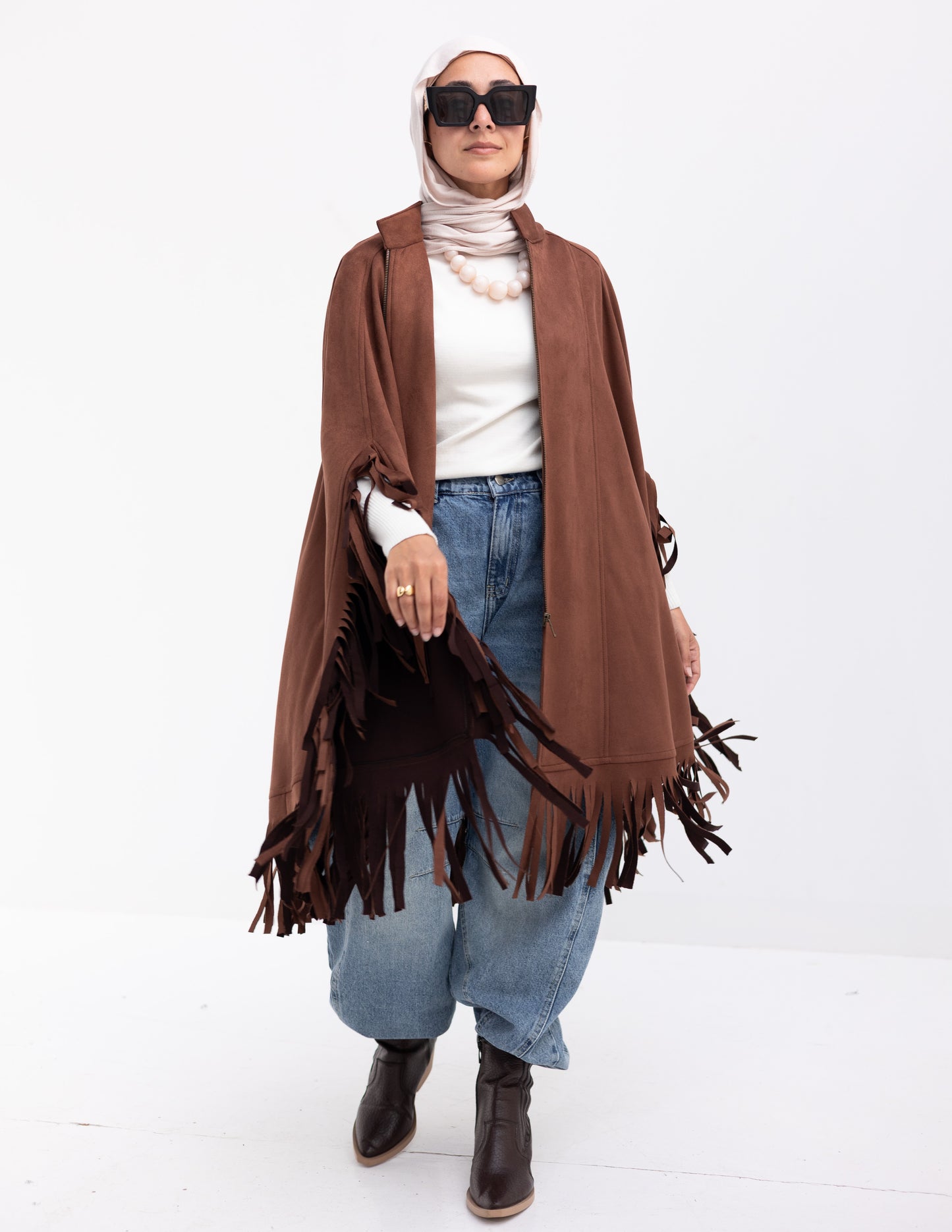 Suede poncho in Brown