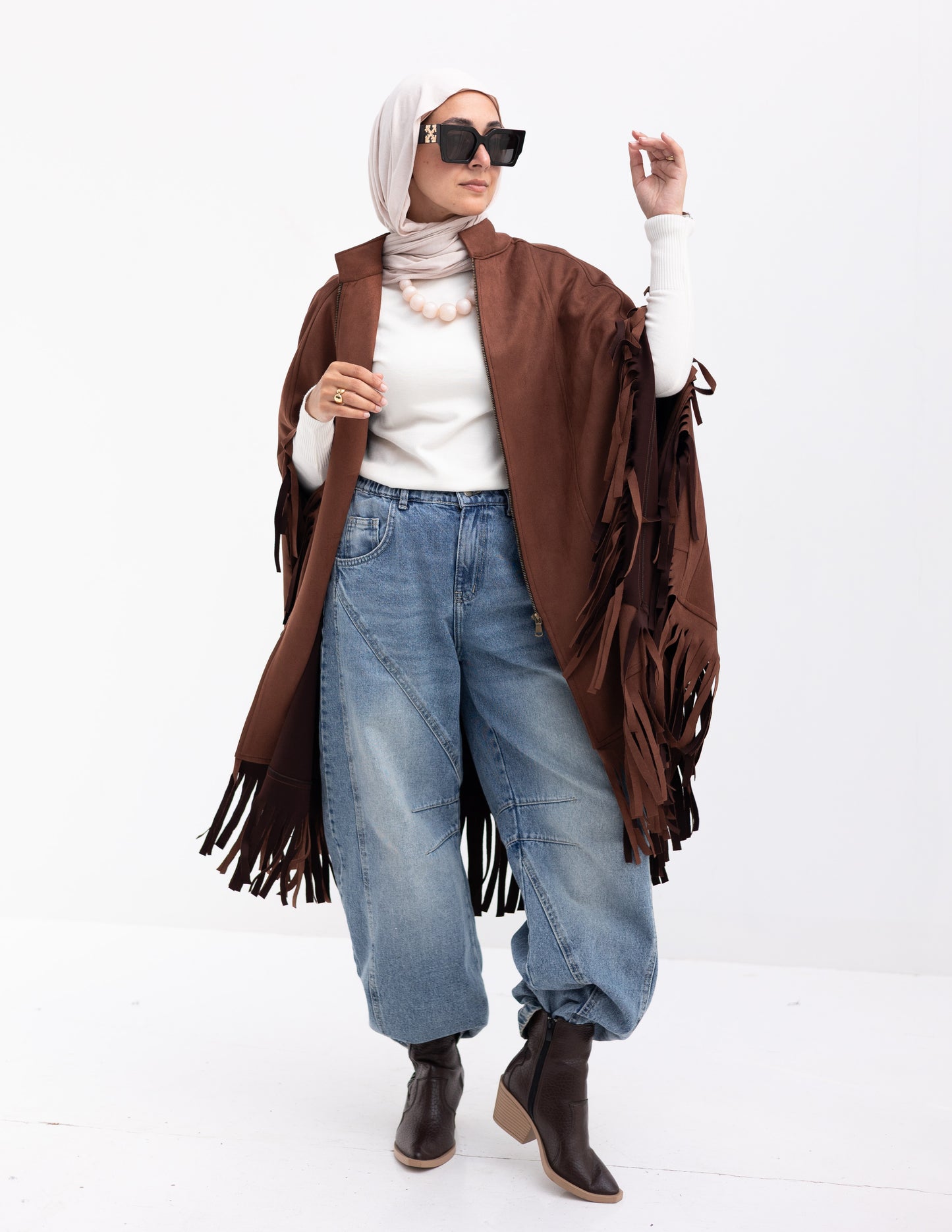 Suede poncho in Brown