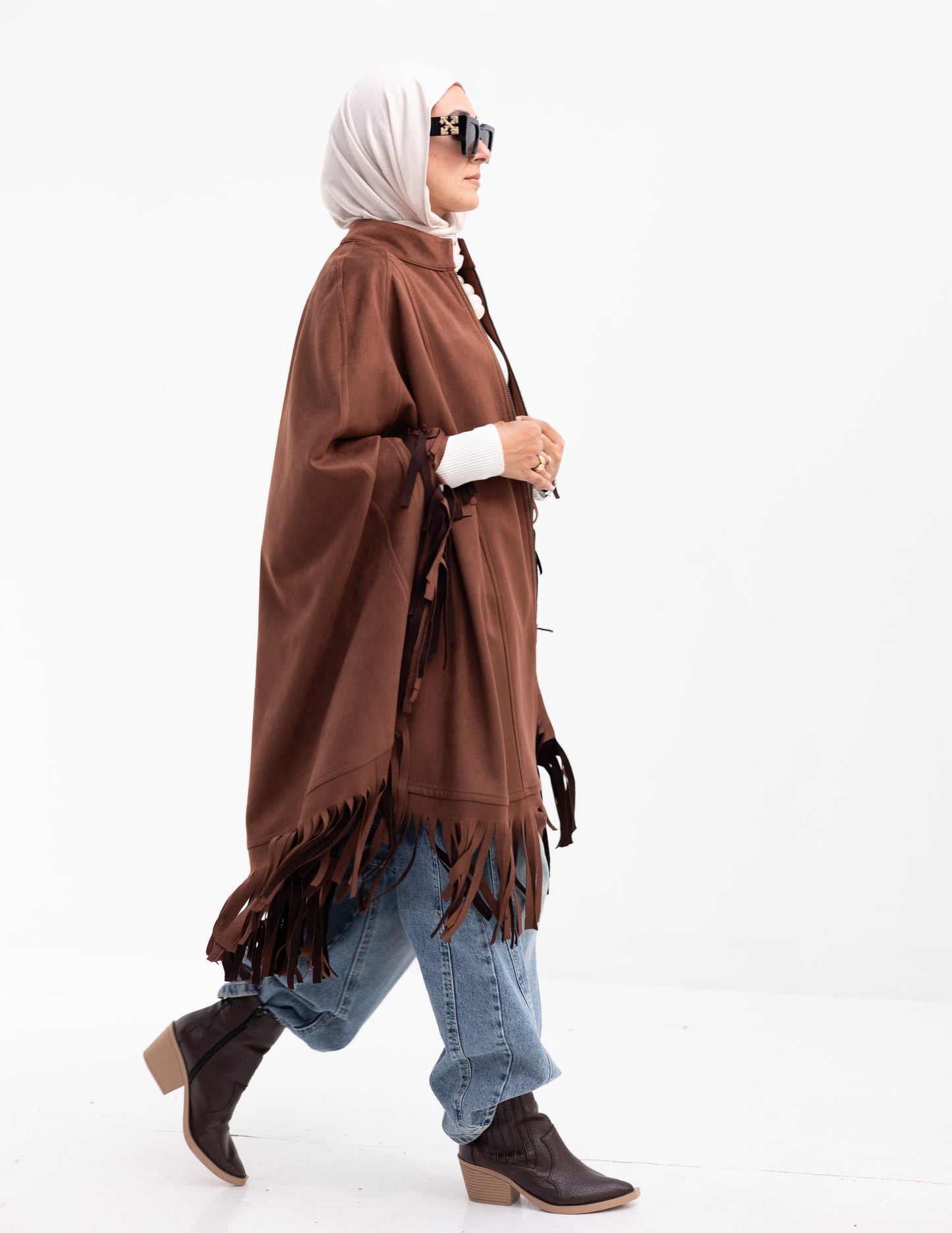 Suede poncho in Brown