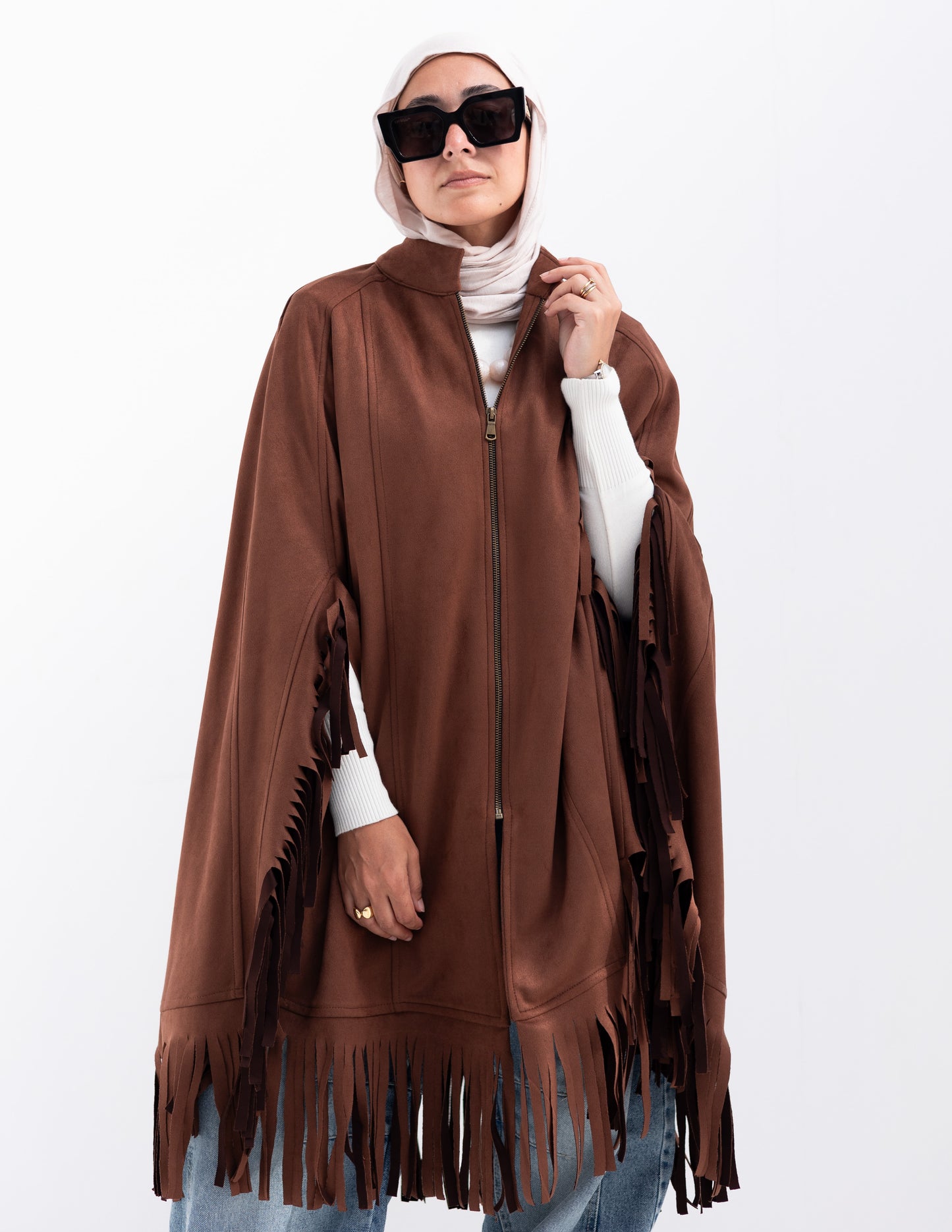 Suede poncho in Brown