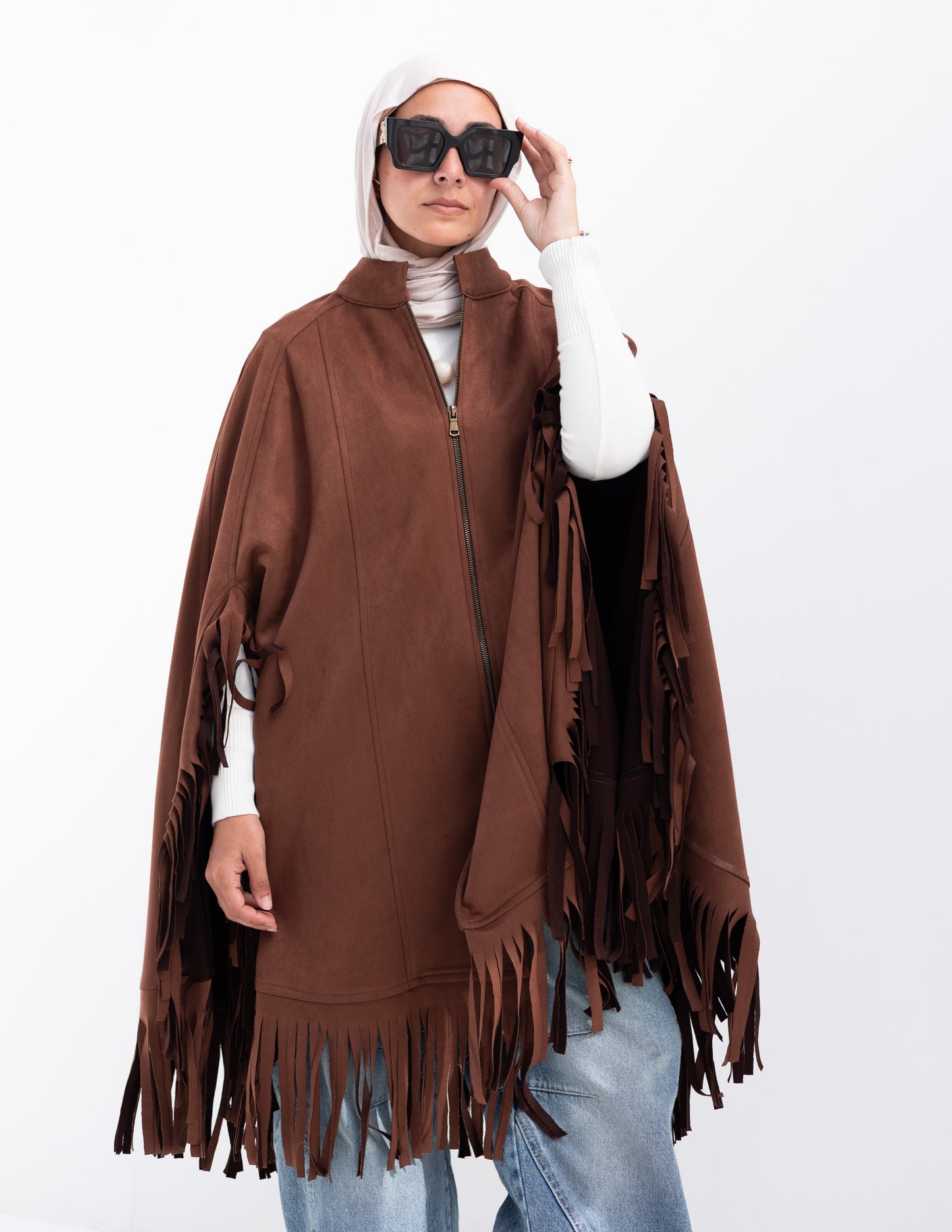 Suede poncho in Brown