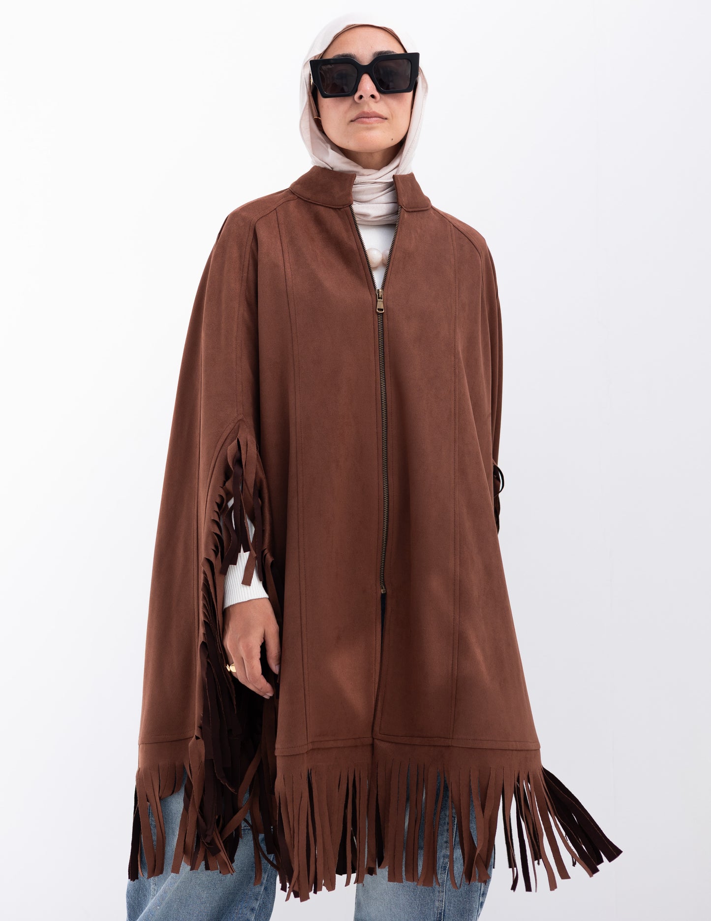 Suede poncho in Brown