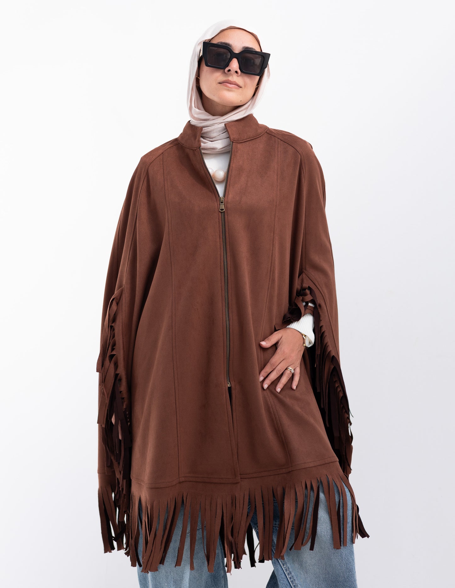Suede poncho in Brown