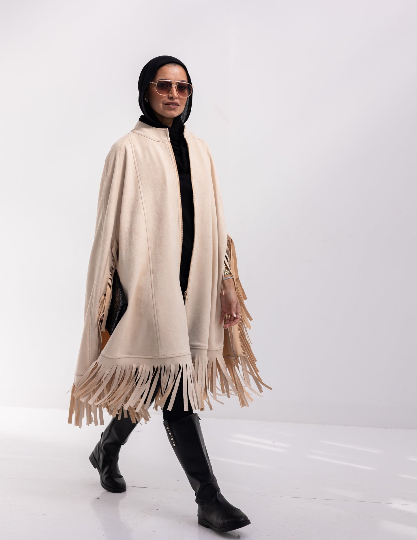 Suede poncho in Beige