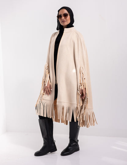 Suede poncho in Beige