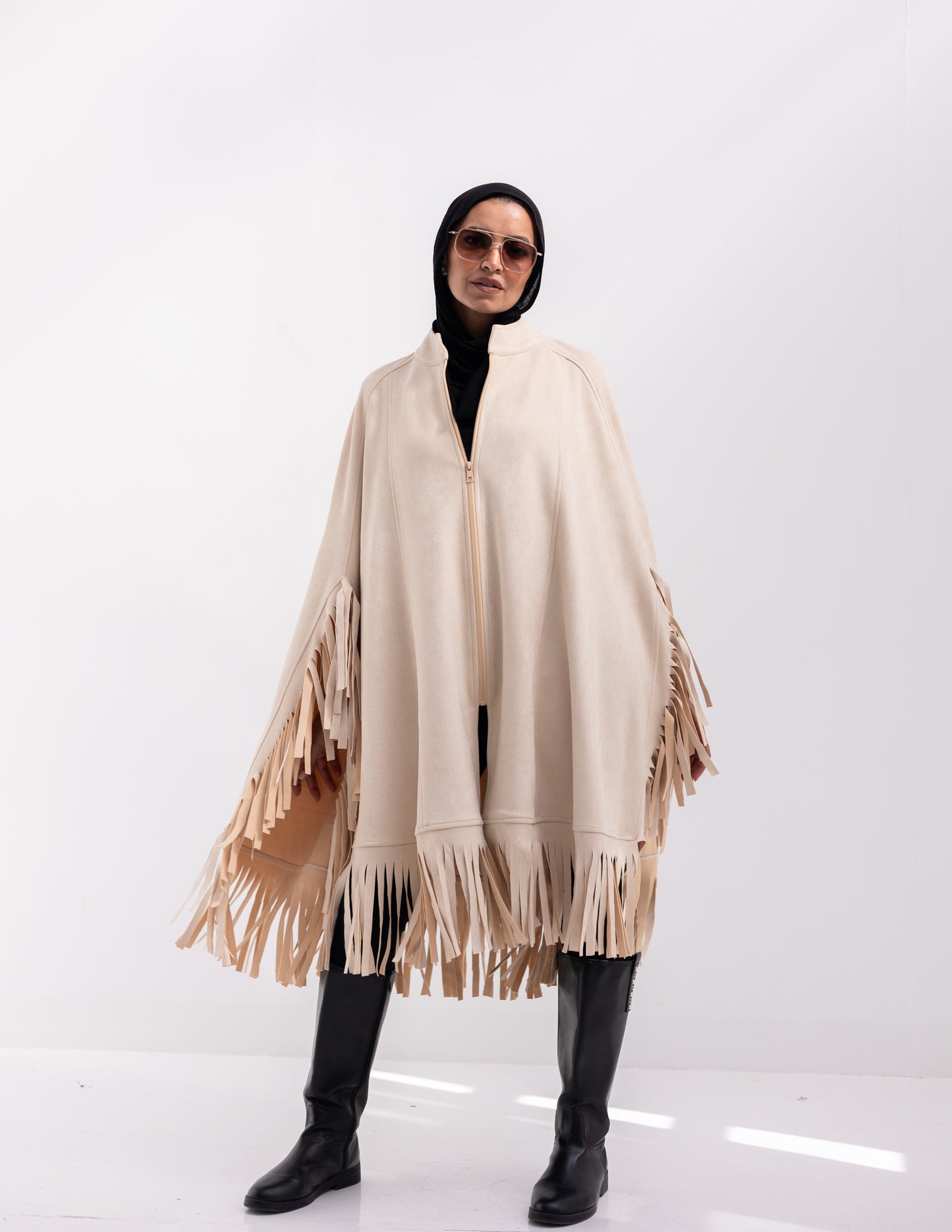 Suede poncho in Beige