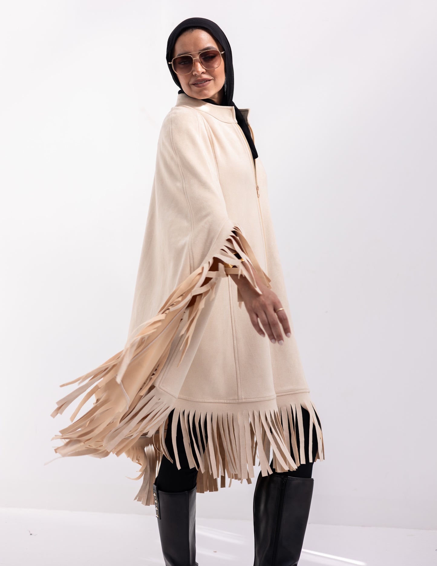 Suede poncho in Beige