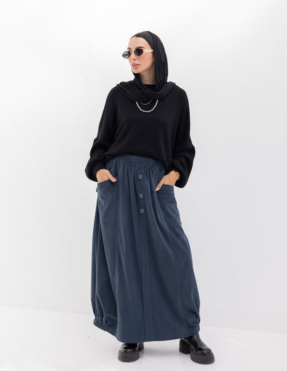 Velvet skirt with pockets in Navy