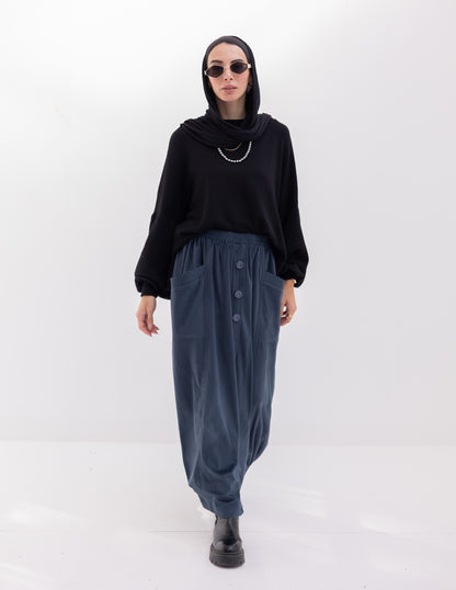 Velvet skirt with pockets in Navy