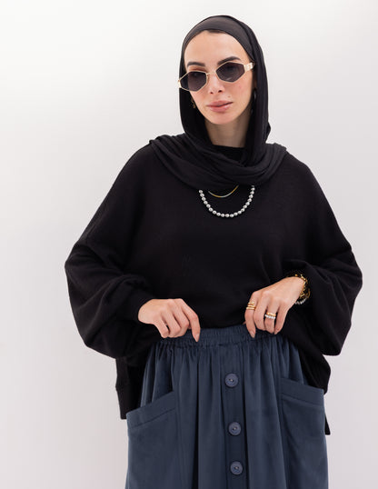 Velvet skirt with pockets in Navy