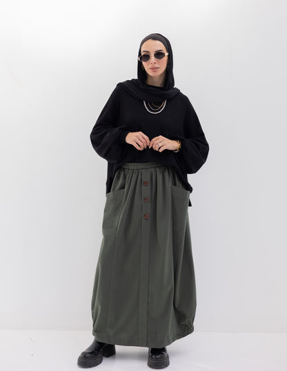 Velvet skirt with pockets in Olive