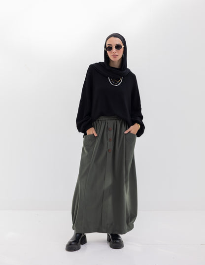 Velvet skirt with pockets in Olive