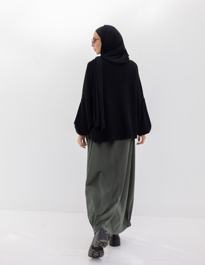 Velvet skirt with pockets in Olive