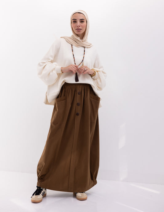 Velvet skirt with pockets in Brown