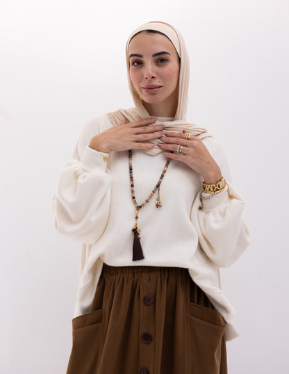 Velvet skirt with pockets in Brown