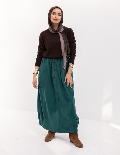 Velvet skirt with pockets in Green