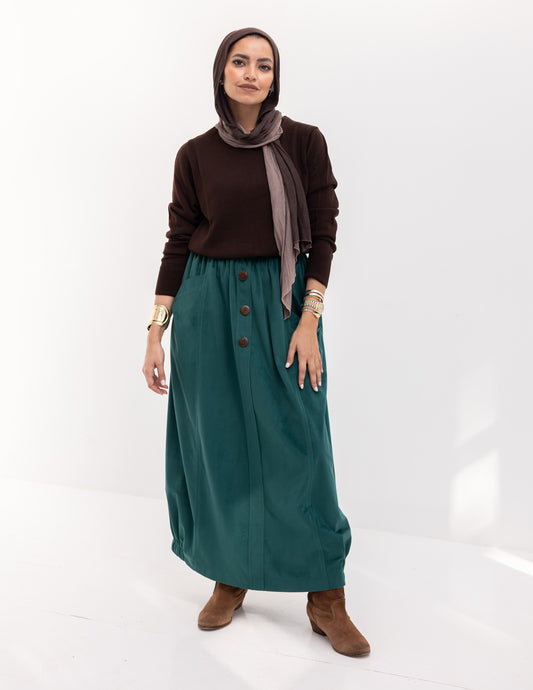 Velvet skirt with pockets in Green