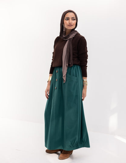 Velvet skirt with pockets in Green
