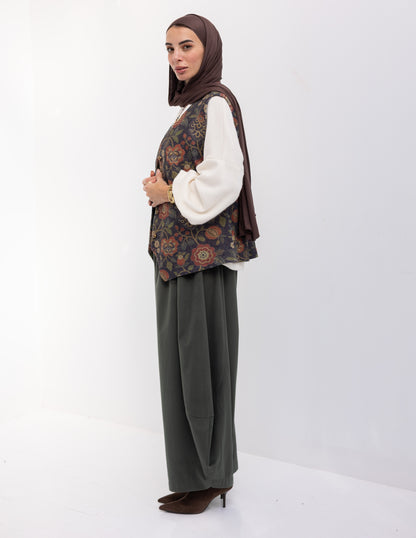 Floral woolen knitted vest in Navy