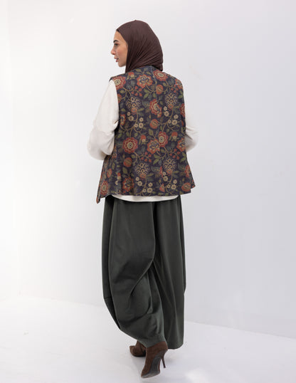 Floral woolen knitted vest in Navy