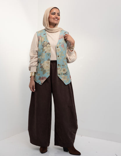 Floral woolen knitted vest in Baby Blue