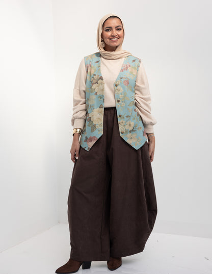 Floral woolen knitted vest in Baby Blue